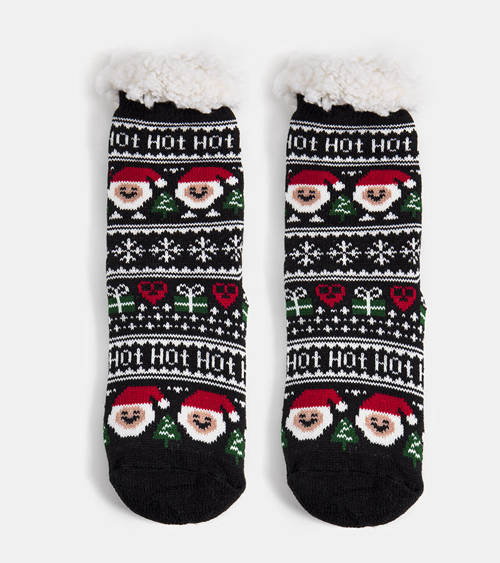 Čierne zateplené ponožky so Santa Challa