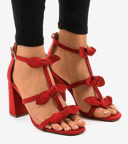 Červené sandále na podpätku s mašľami 0354-8