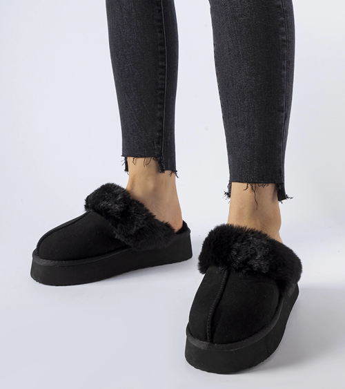 Čierne zateplené papuče s kožušinkou Andonno